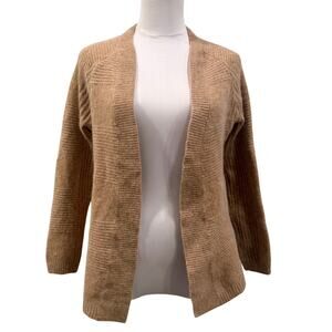 Coldwater Creek Lambswool Angora Camel Beige Cardigan Open Front Medium Office